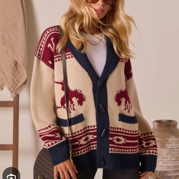 Lumiere Sweaters - Lumiere Desert Rodeo Motif Cardigan Large Cowgirl Knit